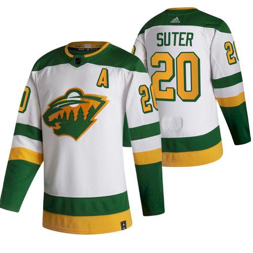 Men Minnesota Wild #20 Suter White NHL 2021 Reverse Retro jersey